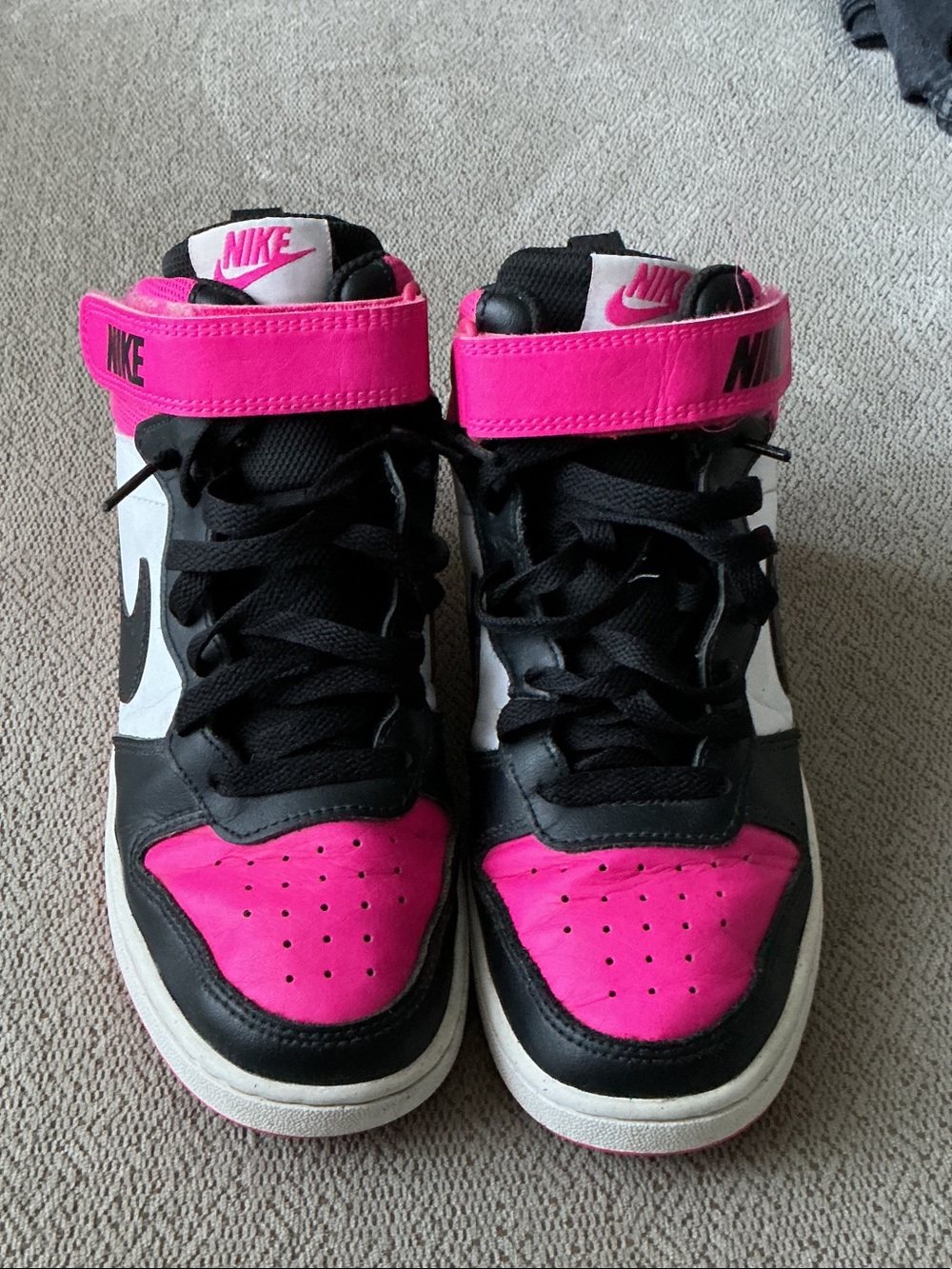 Nike High-Top Sneakers in White, Black & Hot Pink
